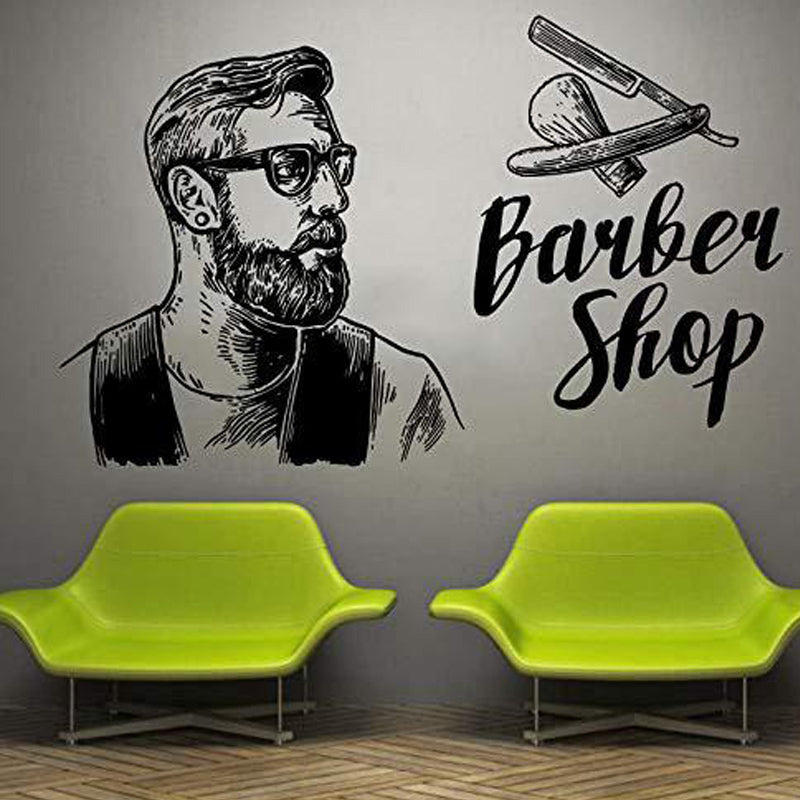 Barbershop Men's Salon Haircut Beard Decoration Black